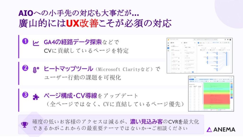 AIOへの小手先の対応も大事だが…
廣山的にはUX改善こそが必須の対応