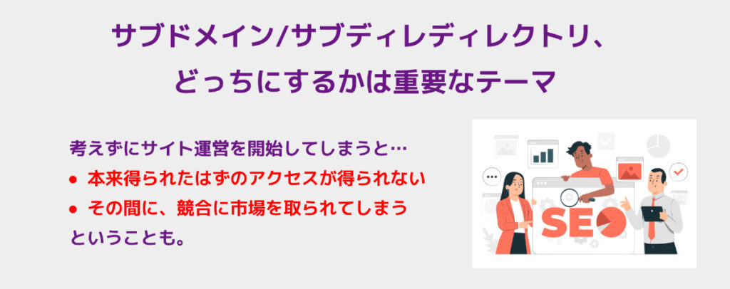 サブドメイン/サブディレディレクトリ、
どっちにするかは重要なテーマ