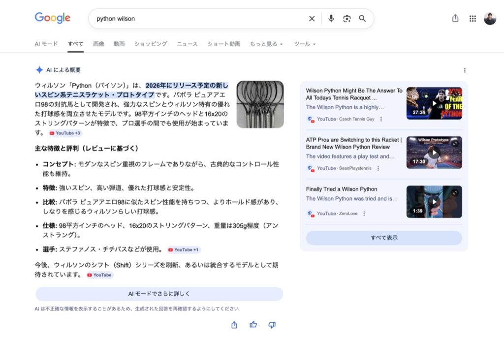 AIによる概要でYouTubeが引用されるケースはよくある